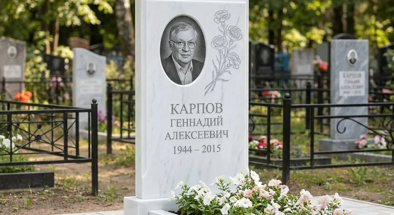 Памятник с гравировкой гвоздик — выполненная работа «Карпов» в Якутске