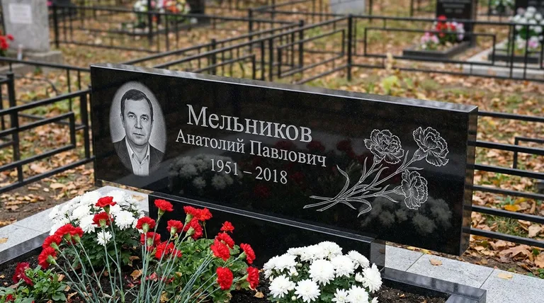 Памятник с гравировкой гвоздик — выполненная работа «Мельников» в Якутске