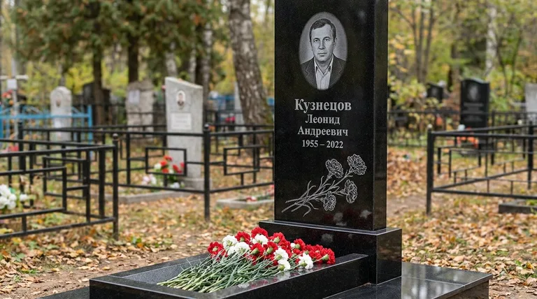 Памятник с гравировкой гвоздик — выполненная работа «Кузнецов» в Якутске