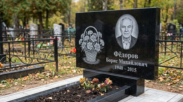 Памятник с гравировкой гвоздик — выполненная работа «Фёдоров» в Якутске