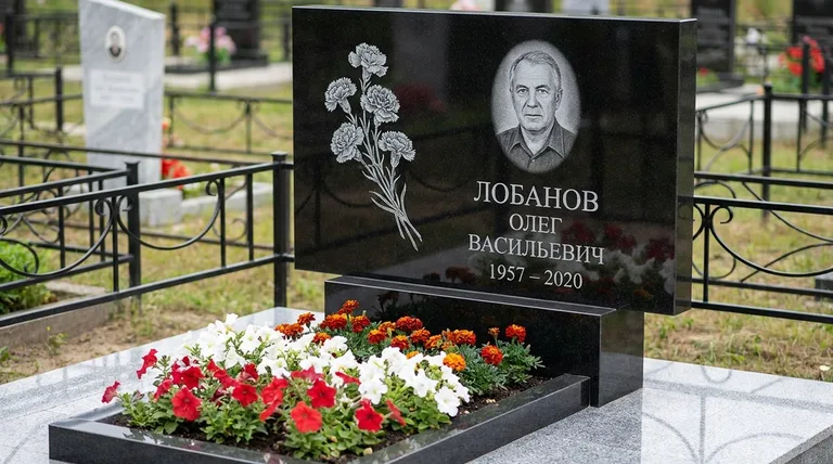Памятник с гравировкой гвоздик — выполненная работа «Лобанов» в Якутске
