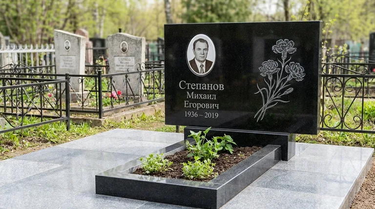 Памятник с гравировкой гвоздик — выполненная работа «Степанов» в Якутске