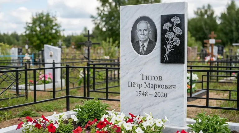 Памятник с гравировкой гвоздик — выполненная работа «Титов» в Якутске