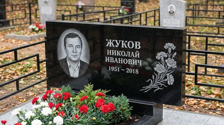 Памятник с гравировкой гвоздик — выполненная работа «Жуков» в Якутске