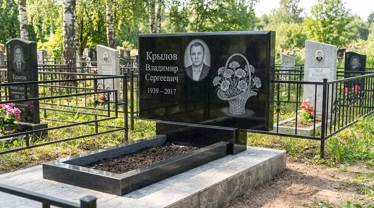 Памятник с гравировкой гвоздик — выполненная работа «Крылов» в Якутске