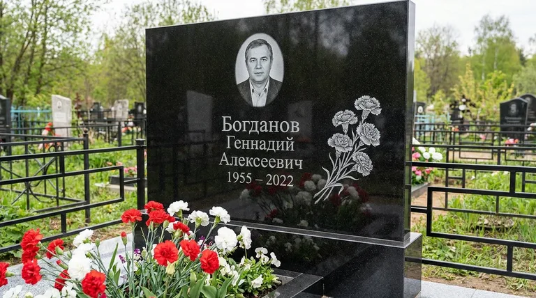 Памятник с гравировкой гвоздик — выполненная работа «Богданов» в Якутске