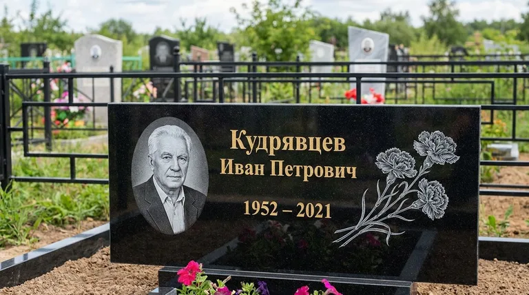 Памятник с гравировкой гвоздик — выполненная работа «Кудрявцев» в Якутске