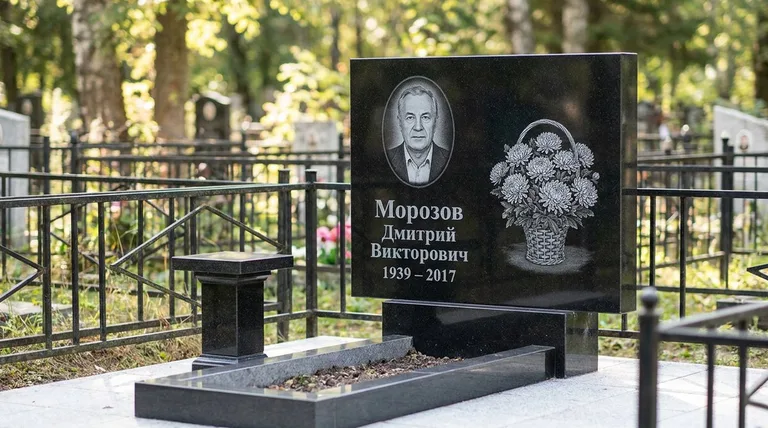 Памятник с гравировкой хризантем — выполненная работа «Морозов» в Якутске