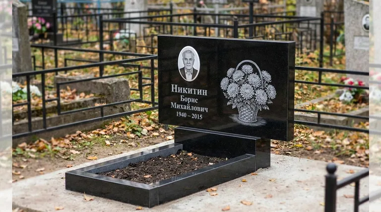 Памятник с гравировкой хризантем — выполненная работа «Никитин» в Якутске