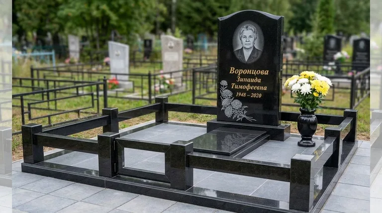 Памятник с гравировкой хризантем — выполненная работа «Воронцова» в Якутске