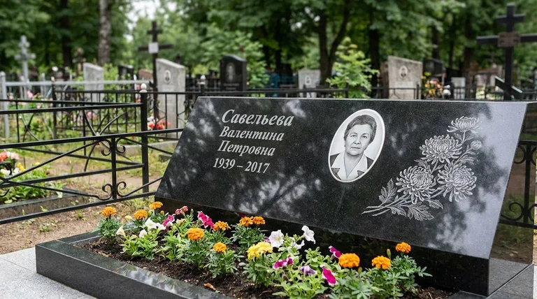 Памятник с гравировкой хризантем — выполненная работа «Савельева» в Якутске