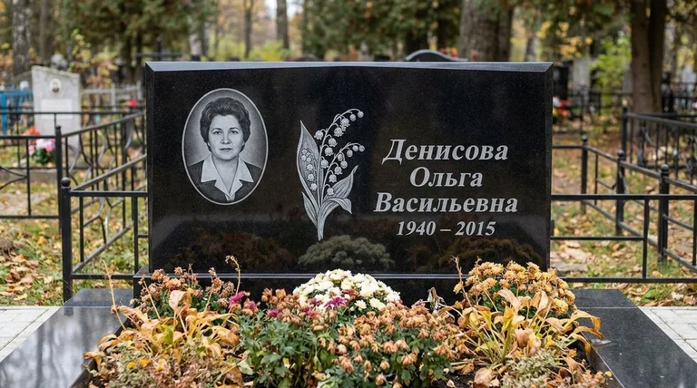 Памятник с гравировкой ландышей — выполненная работа «Денисова» в Якутске