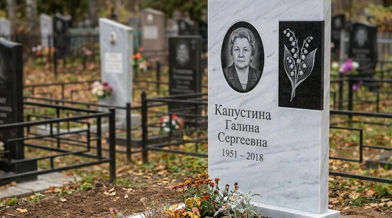 Памятник с гравировкой ландышей — выполненная работа «Капустина» в Якутске