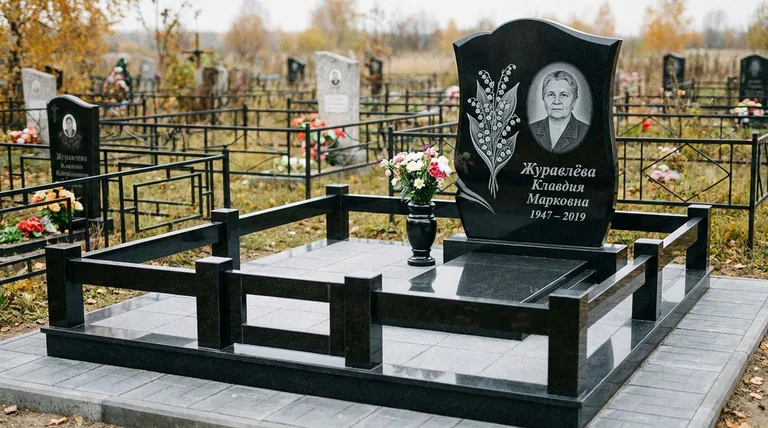 Памятник с гравировкой ландышей — выполненная работа «Журавлёва» в Якутске