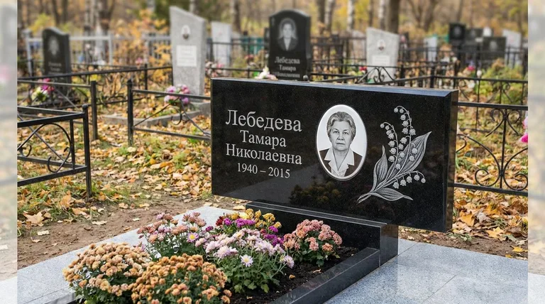 Памятник с гравировкой ландышей — выполненная работа «Лебедева» в Якутске