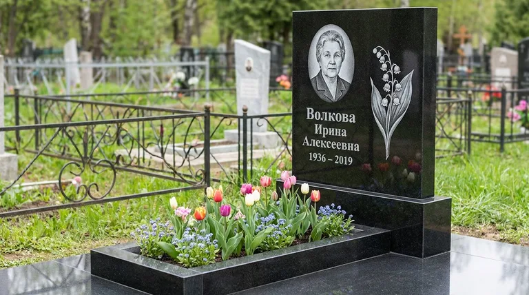 Памятник с гравировкой ландышей — выполненная работа «Волкова» в Якутске