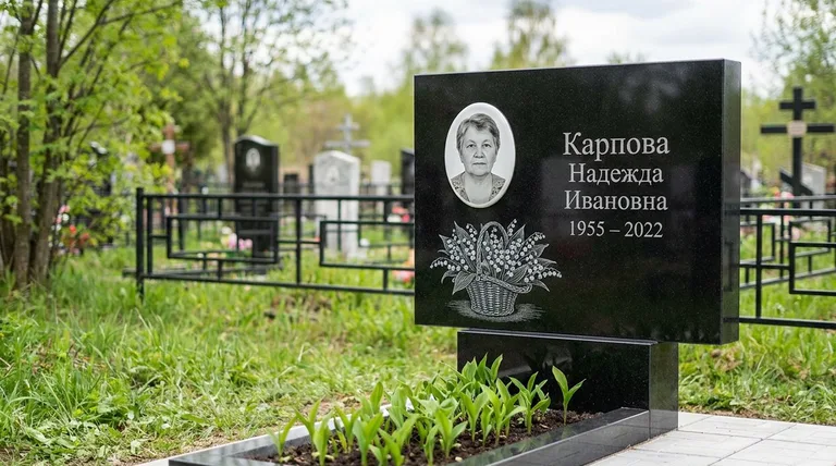 Памятник с гравировкой ландышей — выполненная работа «Карпова» в Якутске