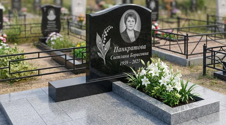 Памятник с гравировкой ландышей — выполненная работа «Панкратова» в Якутске