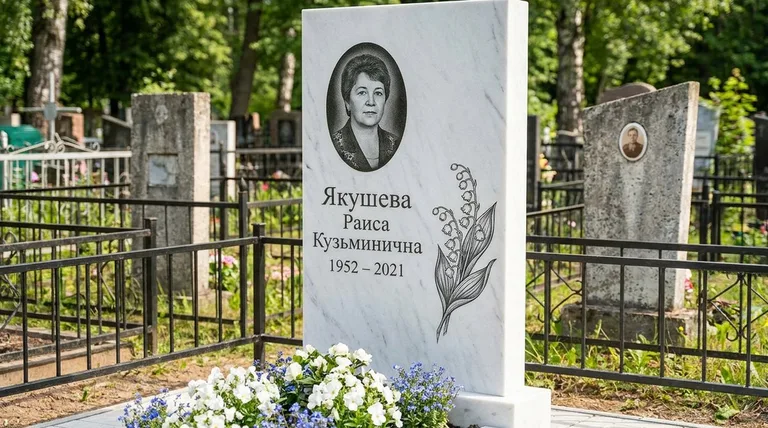 Памятник с гравировкой ландышей — выполненная работа «Якушева» в Якутске