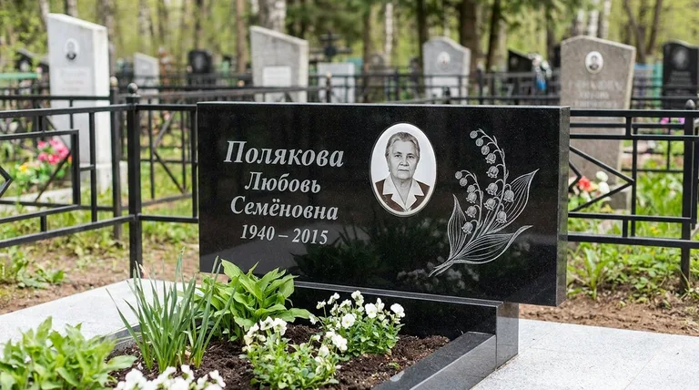 Памятник с гравировкой ландышей — выполненная работа «Полякова» в Якутске