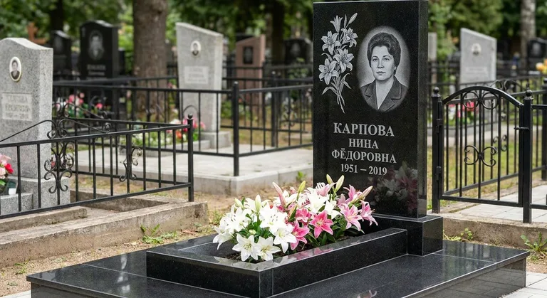 Памятник с гравировкой лилий — выполненная работа «Карпова» в Якутске