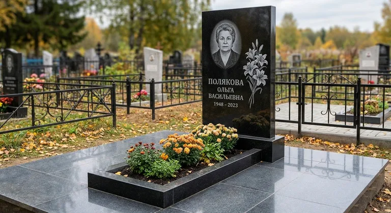 Памятник с гравировкой лилий — выполненная работа «Полякова» в Якутске