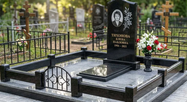 Памятник с гравировкой лилий — выполненная работа «Тихонова» в Якутске
