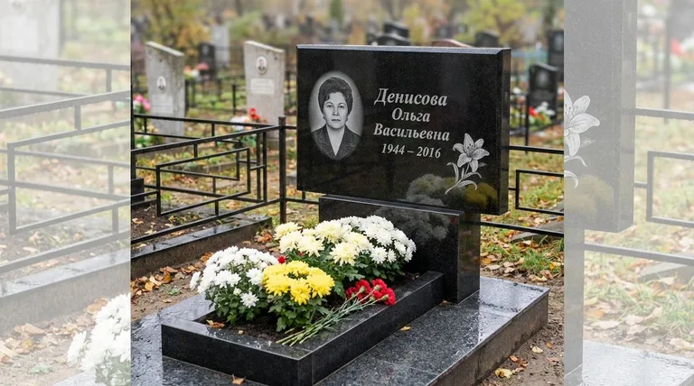 Памятник с гравировкой лилий — выполненная работа «Денисова» в Якутске