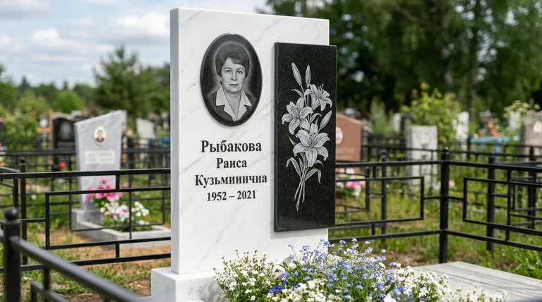 Памятник с гравировкой лилий — выполненная работа «Рыбакова» в Якутске