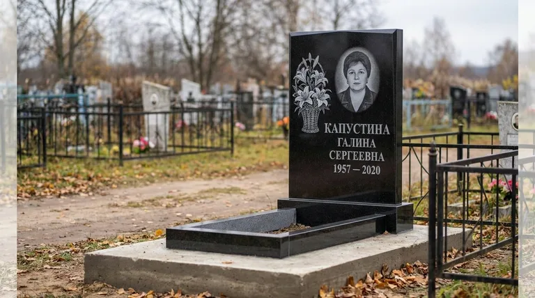 Памятник с гравировкой лилий — выполненная работа «Капустина» в Якутске