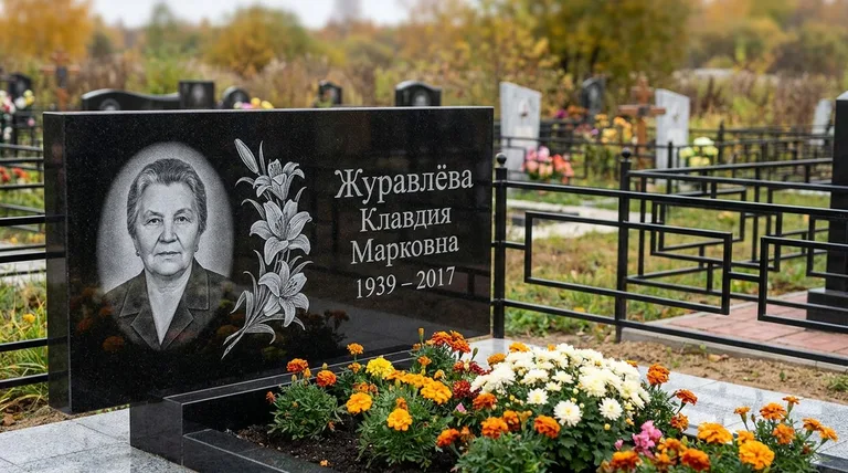 Памятник с гравировкой лилий — выполненная работа «Журавлёва» в Якутске