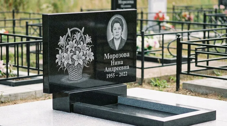 Памятник с гравировкой лилий — выполненная работа «Морозова» в Якутске