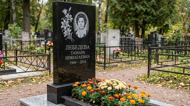 Памятник с гравировкой лилий — выполненная работа «Лебедева» в Якутске