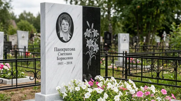 Памятник с гравировкой лилий — выполненная работа «Панкратова» в Якутске