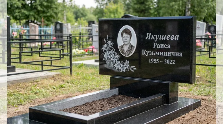 Памятник с гравировкой лилий — выполненная работа «Якушева» в Якутске