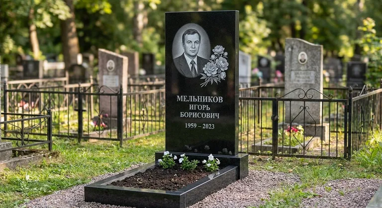 Памятник с гравировкой пионов — выполненная работа «Мельников» в Якутске