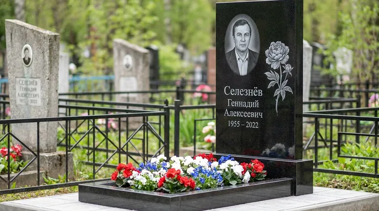Памятник с гравировкой пионов — выполненная работа «Селезнёв» в Якутске