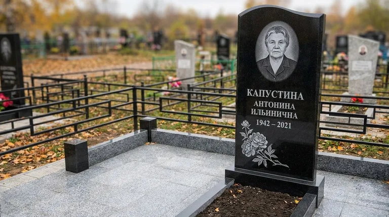 Памятник с гравировкой пионов — выполненная работа «Капустина» в Якутске
