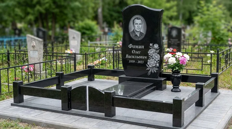 Памятник с гравировкой пионов — выполненная работа «Фомин» в Якутске