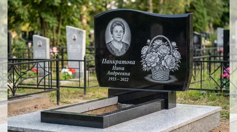 Памятник с гравировкой пионов — выполненная работа «Панкратова» в Якутске