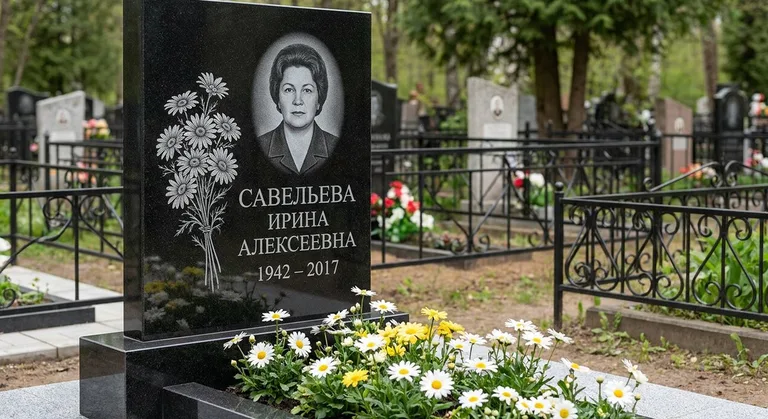 Памятник с гравировкой ромашек — выполненная работа «Савельева» в Якутске