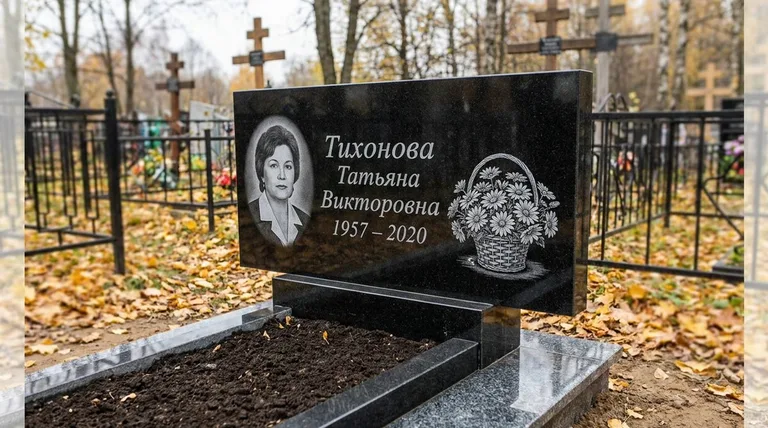 Памятник с гравировкой ромашек — выполненная работа «Тихонова» в Якутске