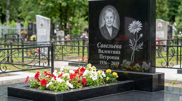 Памятник с гравировкой ромашек — выполненная работа «Савельева» в Якутске