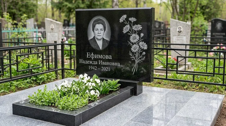 Памятник с гравировкой ромашек — выполненная работа «Ефимова» в Якутске