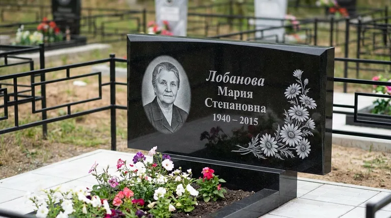 Памятник с гравировкой ромашек — выполненная работа «Лобанова» в Якутске