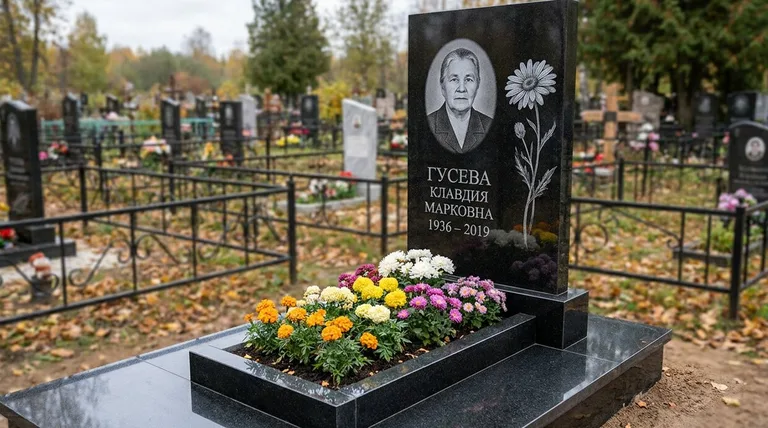 Памятник с гравировкой ромашек — выполненная работа «Гусева» в Якутске