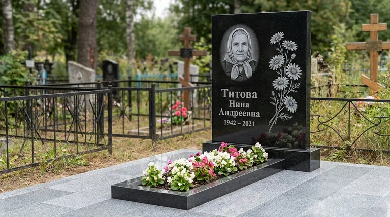 Памятник с гравировкой ромашек — выполненная работа «Титова» в Якутске