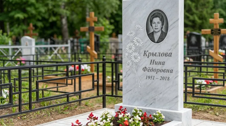Памятник с гравировкой ромашек — выполненная работа «Крылова» в Якутске