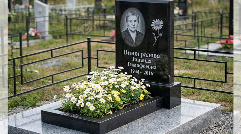 Памятник с гравировкой ромашек — выполненная работа «Виноградова» в Якутске