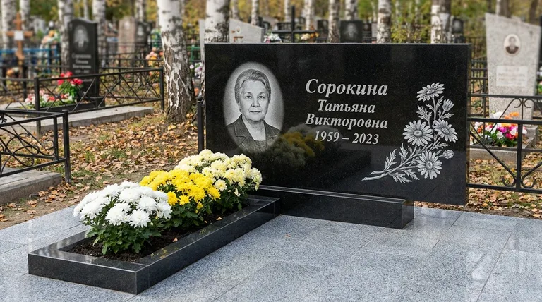 Памятник с гравировкой ромашек — выполненная работа «Сорокина» в Якутске